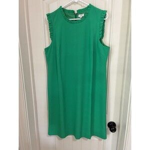 J.Crew Green Sleeveless Ruffle Trim Shift Dress NWT, Size 16